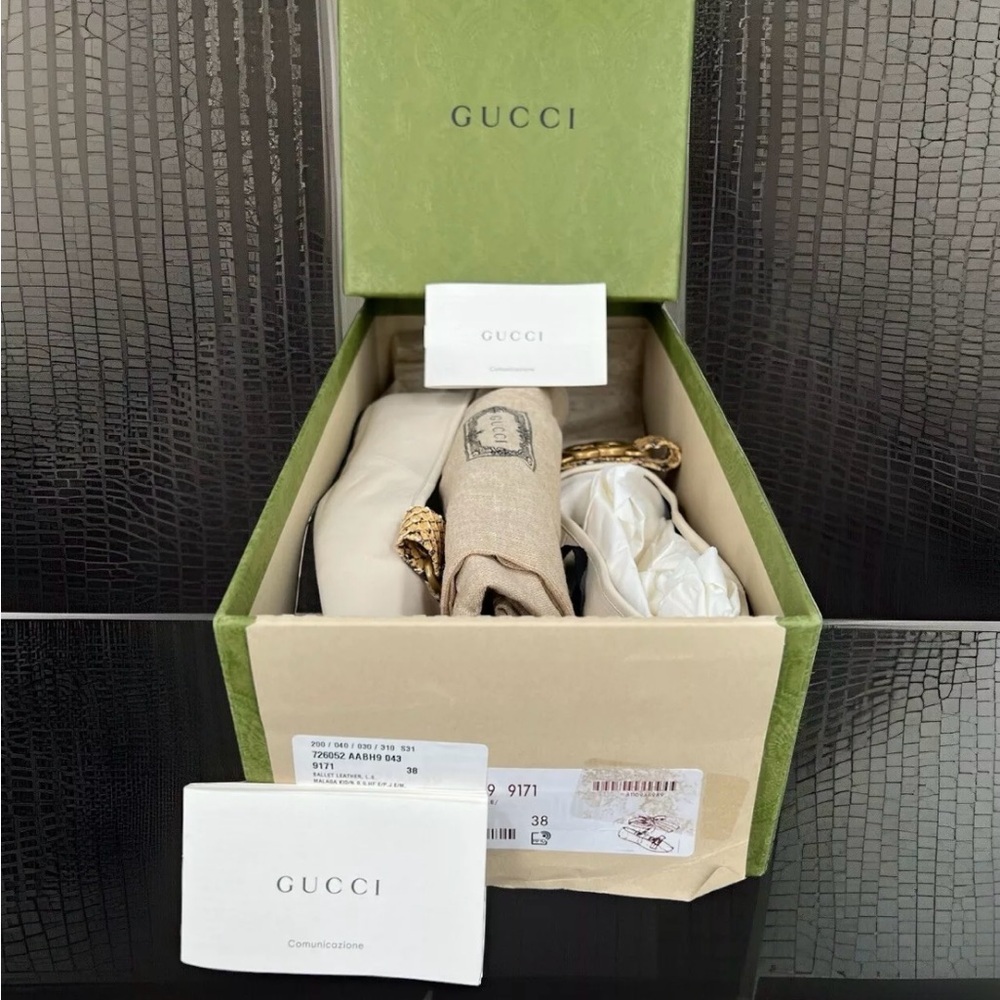 Gucci Double G Interlocking Python Snakeskin Ballet Ballerina Flats Size EU 38 - Picture 2 of 11